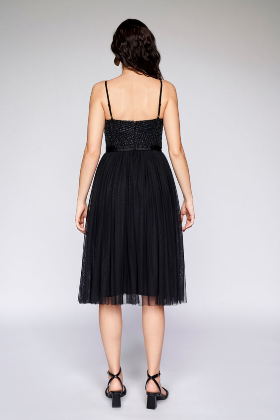 Black Solid Flared Dress, Black, image 6